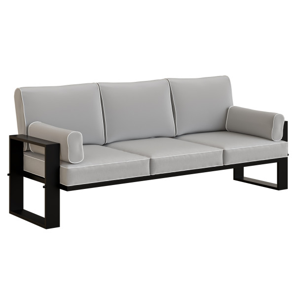 Jasnoszara sofa ogrodowa trzyosobowa czarna noga GARTEN