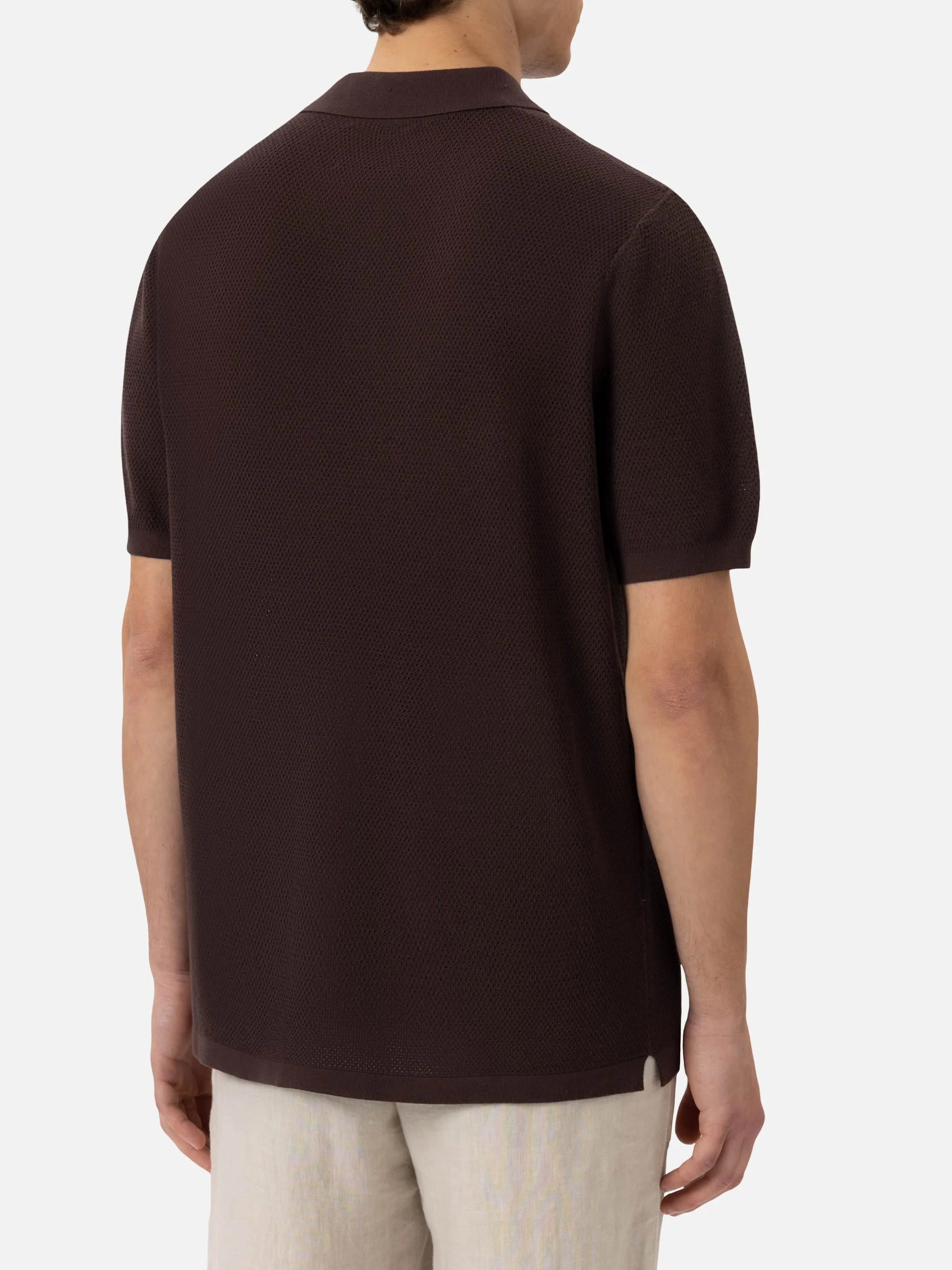 Sloan poloshirt zonder knoopjes in bruin mesh