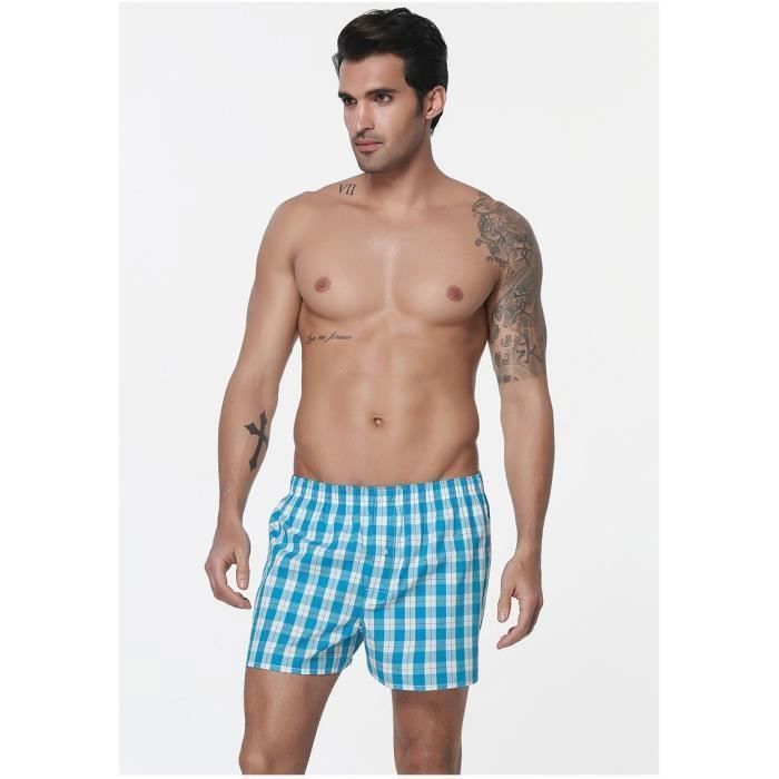 Paquete de 5 calzoncillos bóxer a cuadros para hombre en 5 colores, de algodón cómodo con cintura elástica.