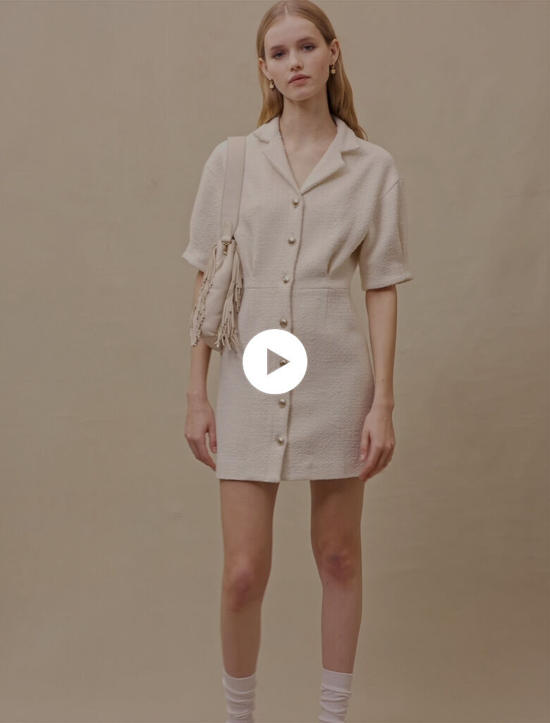 Witte tweed jurk met knoopsluiting - Gebroken wit