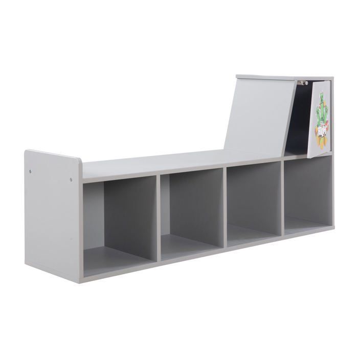 2-in-1 Storage Bench - ROBA - Minecraft - with 2 Cushions and 4 Storage Bins - Grey