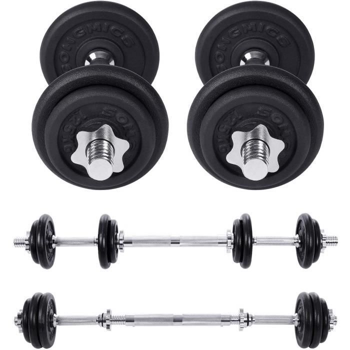 Juego de mancuernas ajustables para entrenamiento con pesas SONGMICS, con 8 discos y barra de extensión SYL20LBKV1