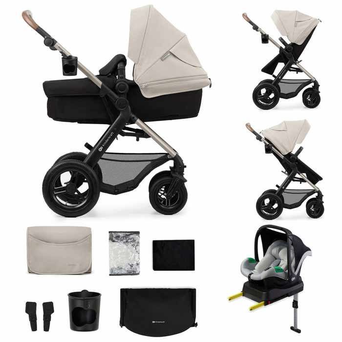 Passeggino multifunzionale Kinderkraft MOOV2 3 in 1, dalla nascita fino a 27 kg, seduta 2 in 1, ruote gonfiabili, facile da piegare, grigio.