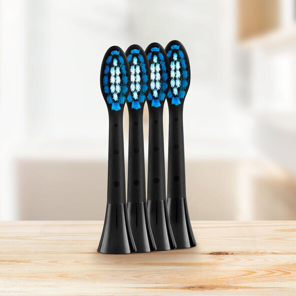 Cabeças de escova de dentes de substituição, pretas (macias), conjunto de 4