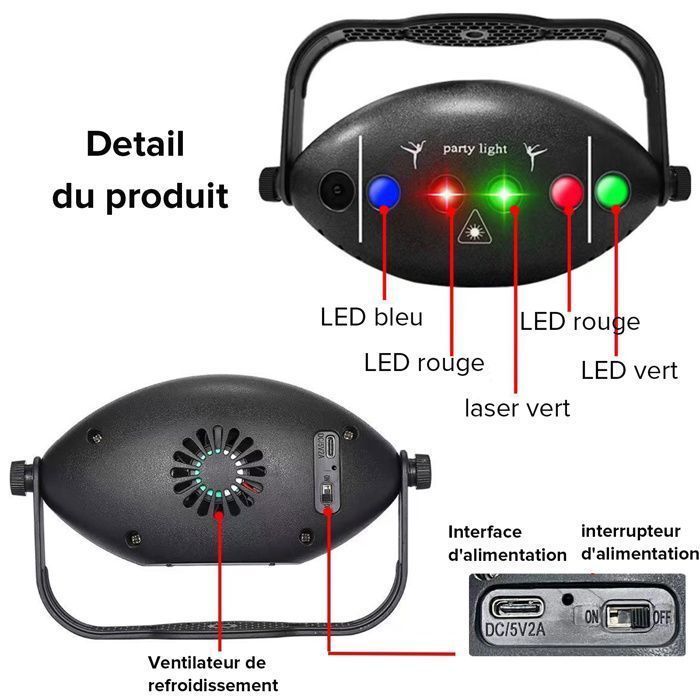 Faro da palcoscenico, proiettore stroboscopico a LED con laser, 168 effetti, luce da discoteca UV RGB con telecomando per feste/Natale