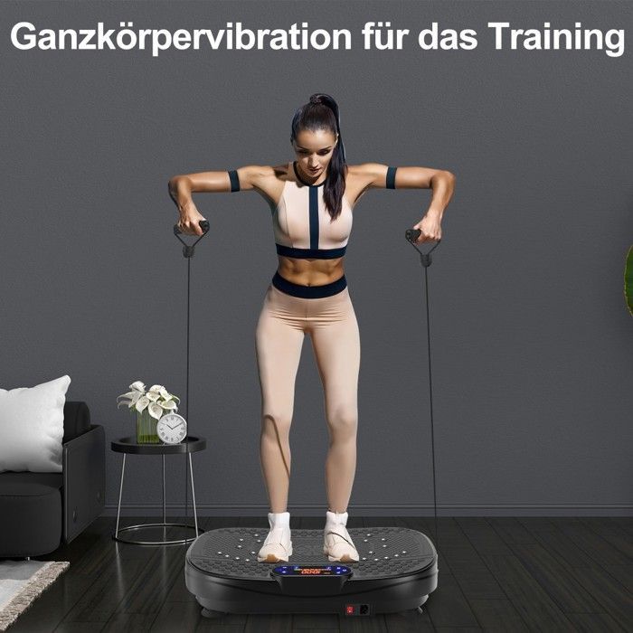 Vibration Plate Fitness - Resistance Bands with Speed Control - Black 53x32x13cm - Complete Home Workout