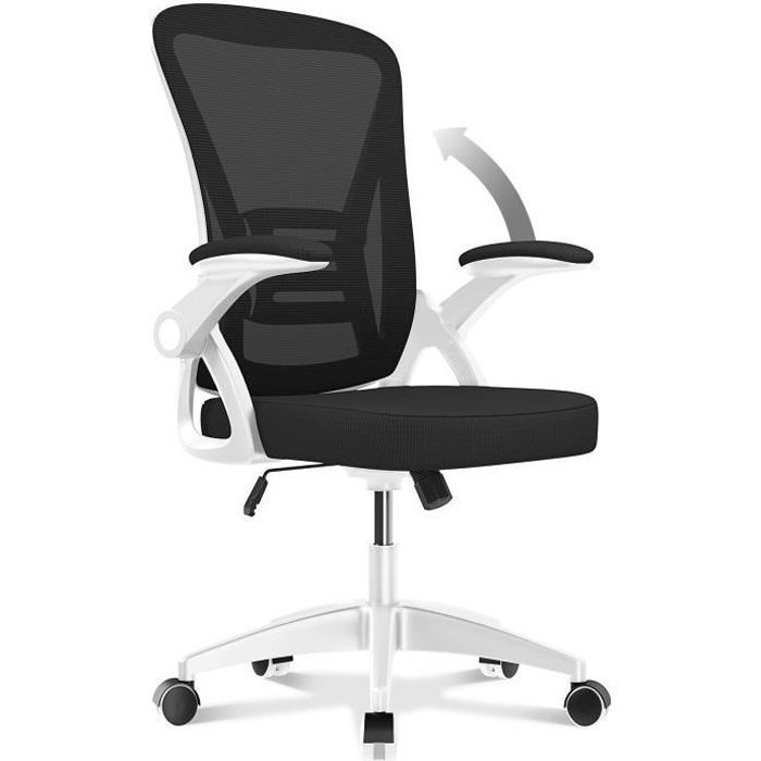 Cadeira de escritório - Assento ergonômico Naspaluro - Poltrona com apoios de braço rebatíveis a 90° - Suporte lombar - Altura ajustável