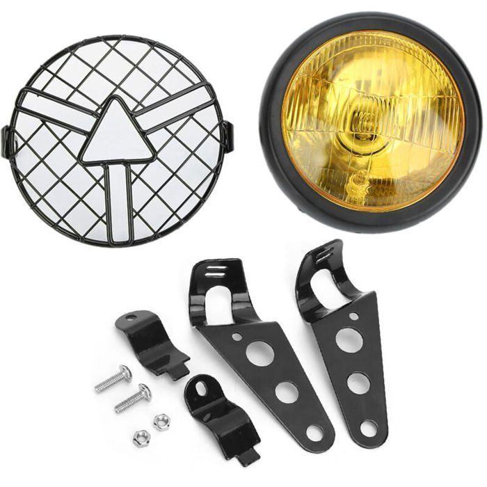 Faro delantero universal para motocicleta - XVX - 5,75 pulgadas - 35 W - Rejilla retro - Fácil instalación - Hierro y ABS