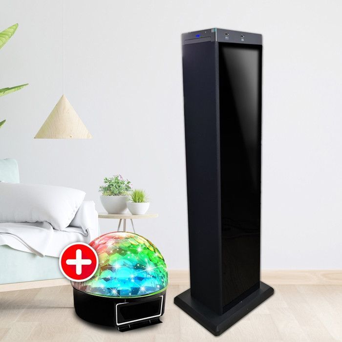 MPman T500CD HiFi Bluetooth-luidsprekertoren - 20W RMS - CD - 2 USB - AUX - FM-radio, LED-bol, kolom voor slaapkamer/woonkamer