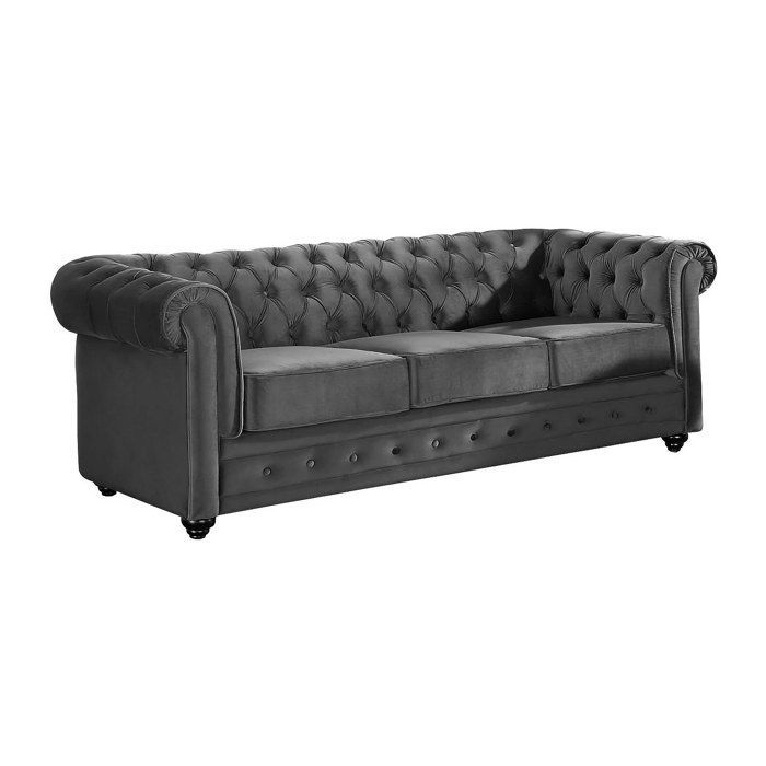 Divano Chesterfield a 3 posti - Velluto antracite - Classico - Senza tempo - Morbido