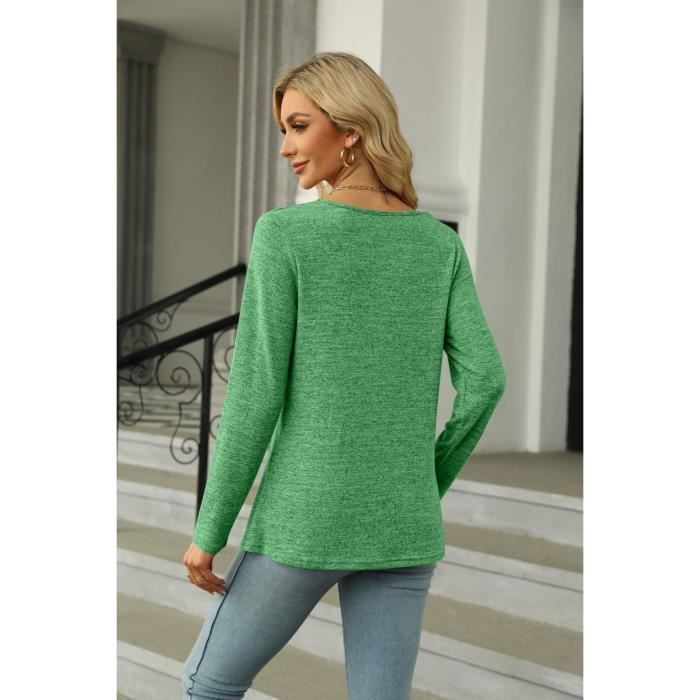 Jersey de manga larga con cuello cuadrado para mujer INSFITY - Verde - Primavera y otoño