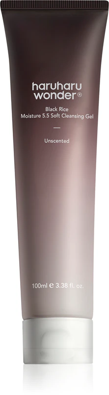 Gel de limpeza suave Haruharu Wonder Black Rice Moisture para peles sensíveis e propensas a alergias.