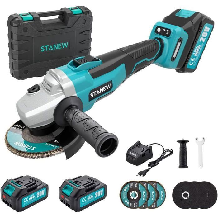 Meuleuse d'angle - STANEW - STANEW - Brushless - Sans fil 20V 4000mAh (2 batteries) - 8500 trs/min