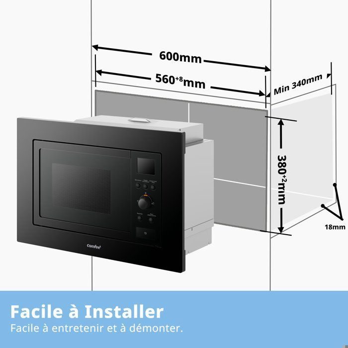 Forno de micro-ondas embutido COMFEE CBMAM820BJL-BK - 800 W - L 59,5 x A 38,8 x P 40 cm - 20 L - Preto