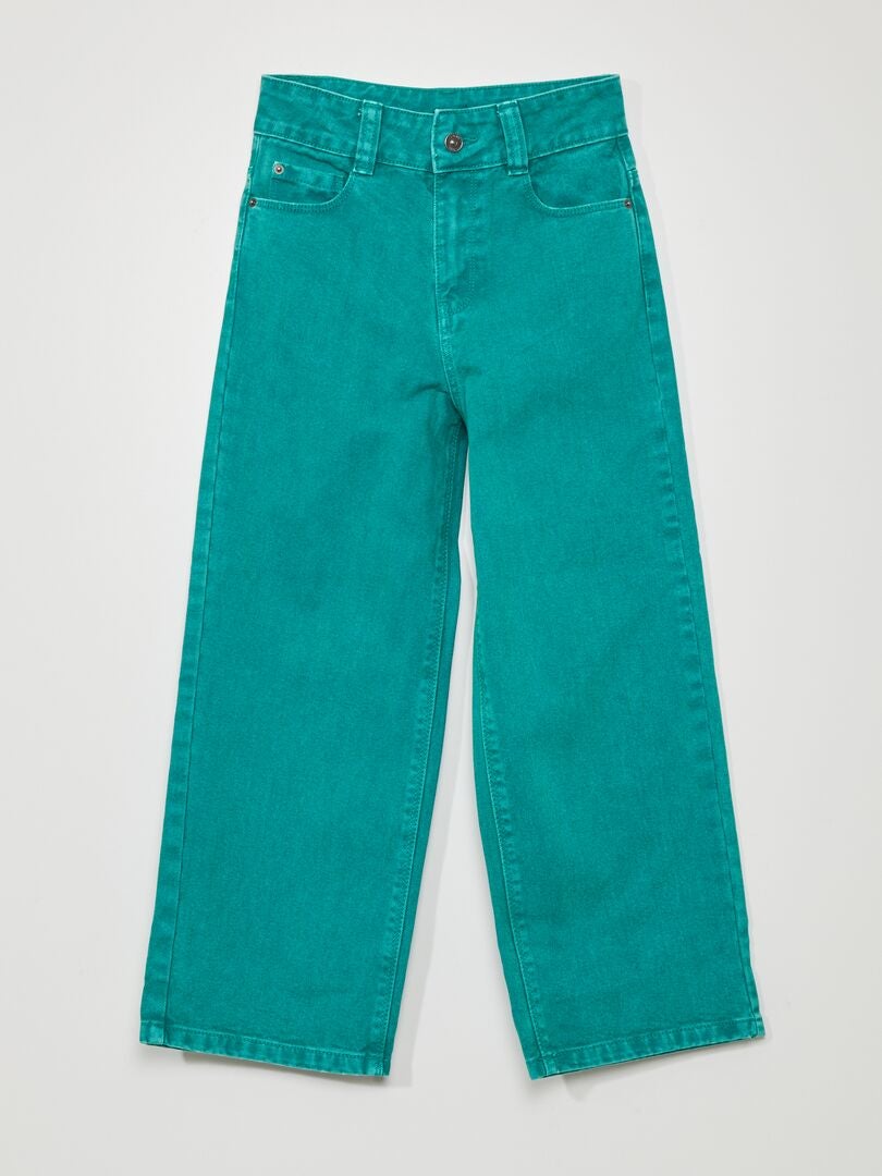 Calça jeans de cintura alta e pernas largas - VERDE