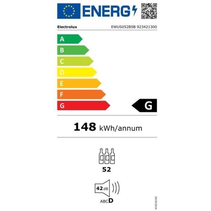 Bodega de vinos empotrable bajo encimera Electrolux - EWUS052B5B - 52 botellas - Controles electrónicos - Dimensiones de empotramiento: Alto 822 x Ancho 600 x Profundidad 5