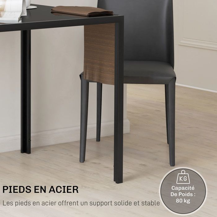 Mesa de comedor - HOMCOM - para 4 personas - tablero de cristal templado y patas de acero - 75 x 75 x 75 cm - negra