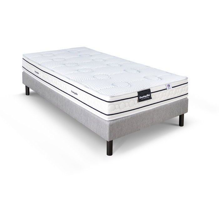 Conjunto de colchón y base de cama Dunlopillo de 90x200 cm y 21 cm de altura - Látex - Ventilado - 7 zonas - Soporte equilibrado - Fabricado en Francia