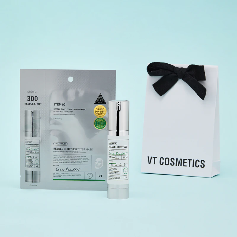 Máscara Reedle Shot 300 da VT Cosmetics, máscara regeneradora intensiva em duas etapas para cuidados com a pele.