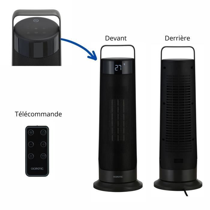 Calefactor oscilante con ventilador - Cerámico - OCEANIC - 2000 W - Control remoto - Negro