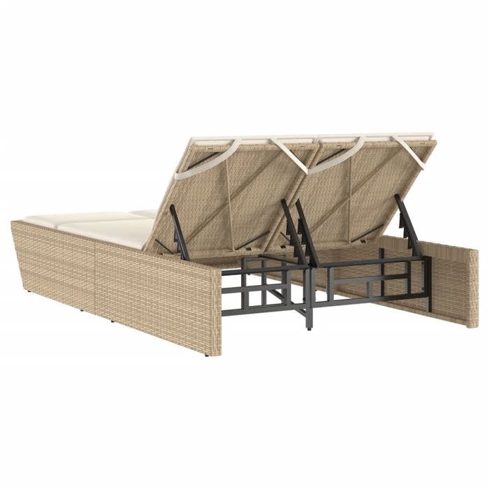 vidaXL Chaise longue double avec coussins beige résine tressée, lit de bronzage, chaise longue inclinable, lit de jour 368183