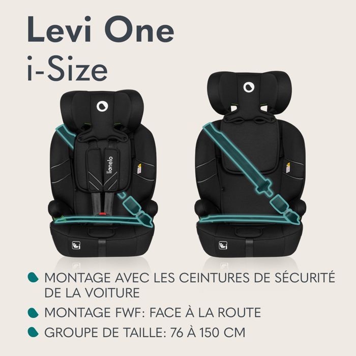 Seggiolino auto convertibile LIONELO Levi One i-Size - 76-150 cm - Gruppo 1/2/3 - Nero