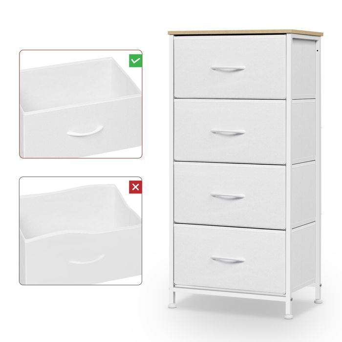 WOLTU Commode, 4-ladenkast in stof, metaal en bewerkt hout E1, wit W0ITT5038
