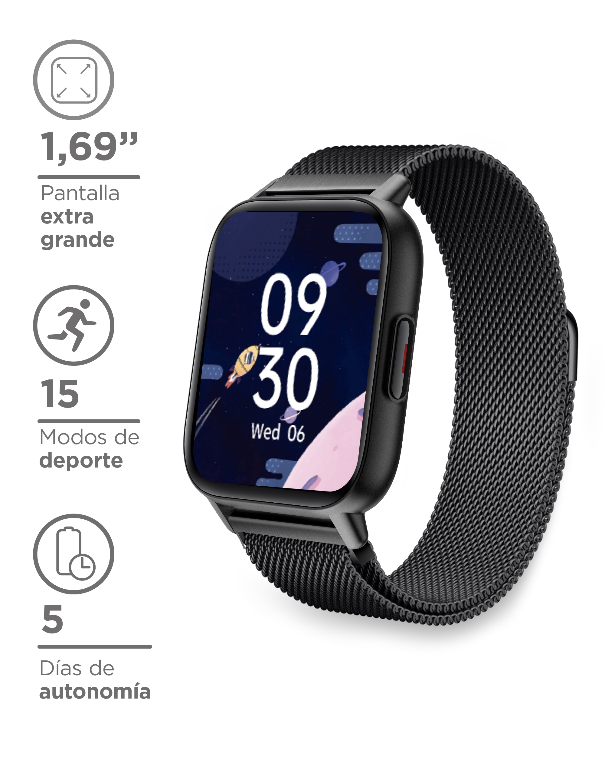 Relógio inteligente Ksix com 2 pulseiras incluídas, tela de 1,69