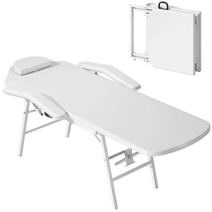 Table de massage pliante WELLTIN 182x82x68 cm, lit massage portable réglable, cuir synthétique, table esthétique pliable, appui-tête