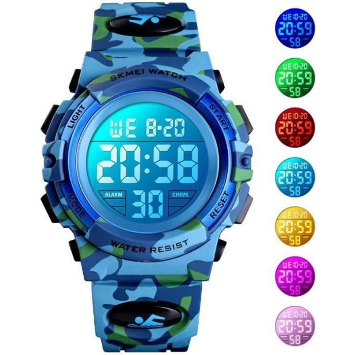 SHARPHY Boys' Sports Watch, Waterproof Digital LED Military Style, 2021, Blue Strap, Gift for Children