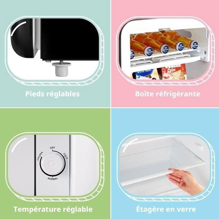 Réfrigérateur Top Vintage Comfee RCD93DK2RT(E) - 93L - Classe E - 48,8 x 49 x 83,5 cm - Noir