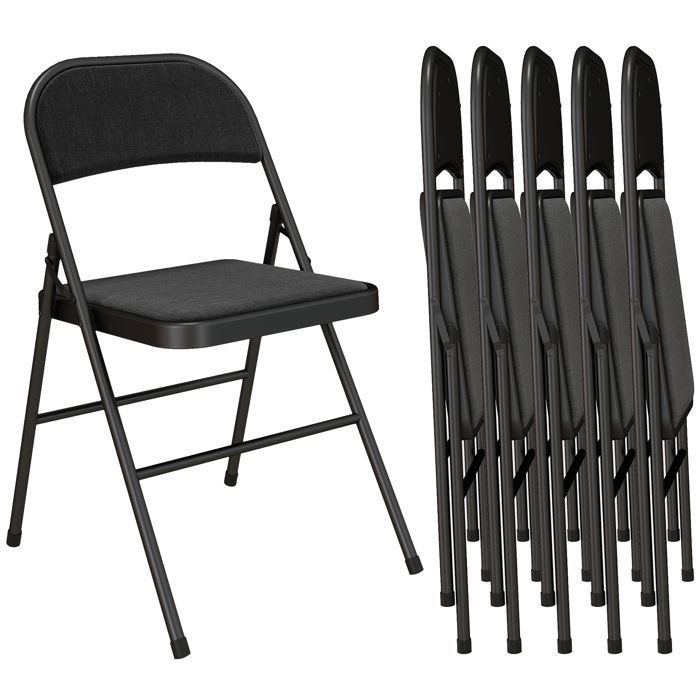 Lot de 6 chaises pliantes - HOMCOM - portables - coussin en lin et - cadre en acier noir
