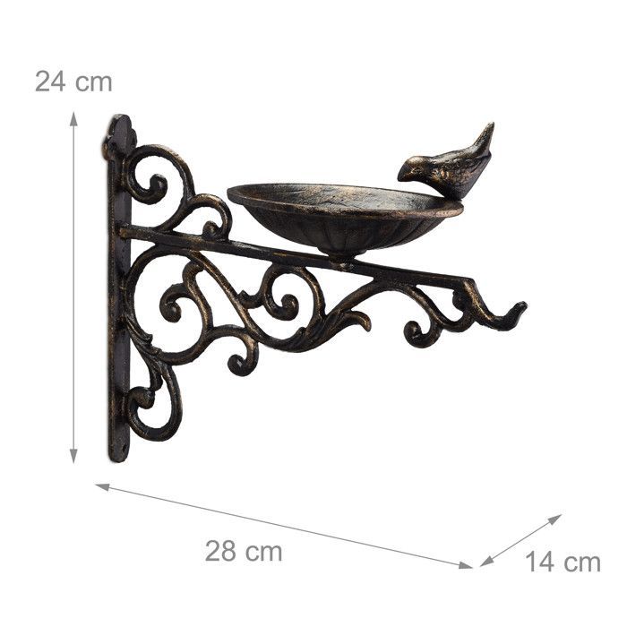 Relaxdays Abreuvoir en fonte pour mur, bain vintage , oiseaux sauvages déco jardin HxlxP: 24x28x14cm,bronze