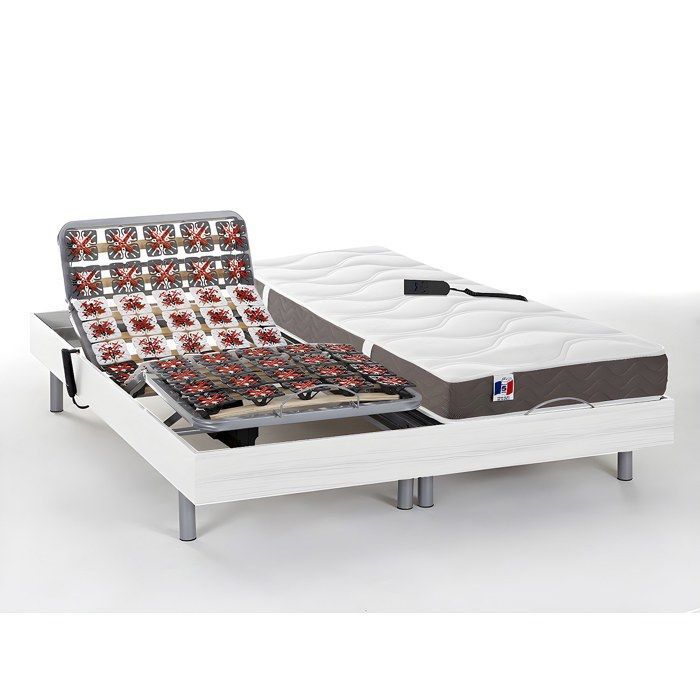 Cama eléctrica de relajación con base de láminas y colchón de látex 100% de 3 zonas - 2 x 90 x 200 cm - Blanca - JUPITER by YSMÉE