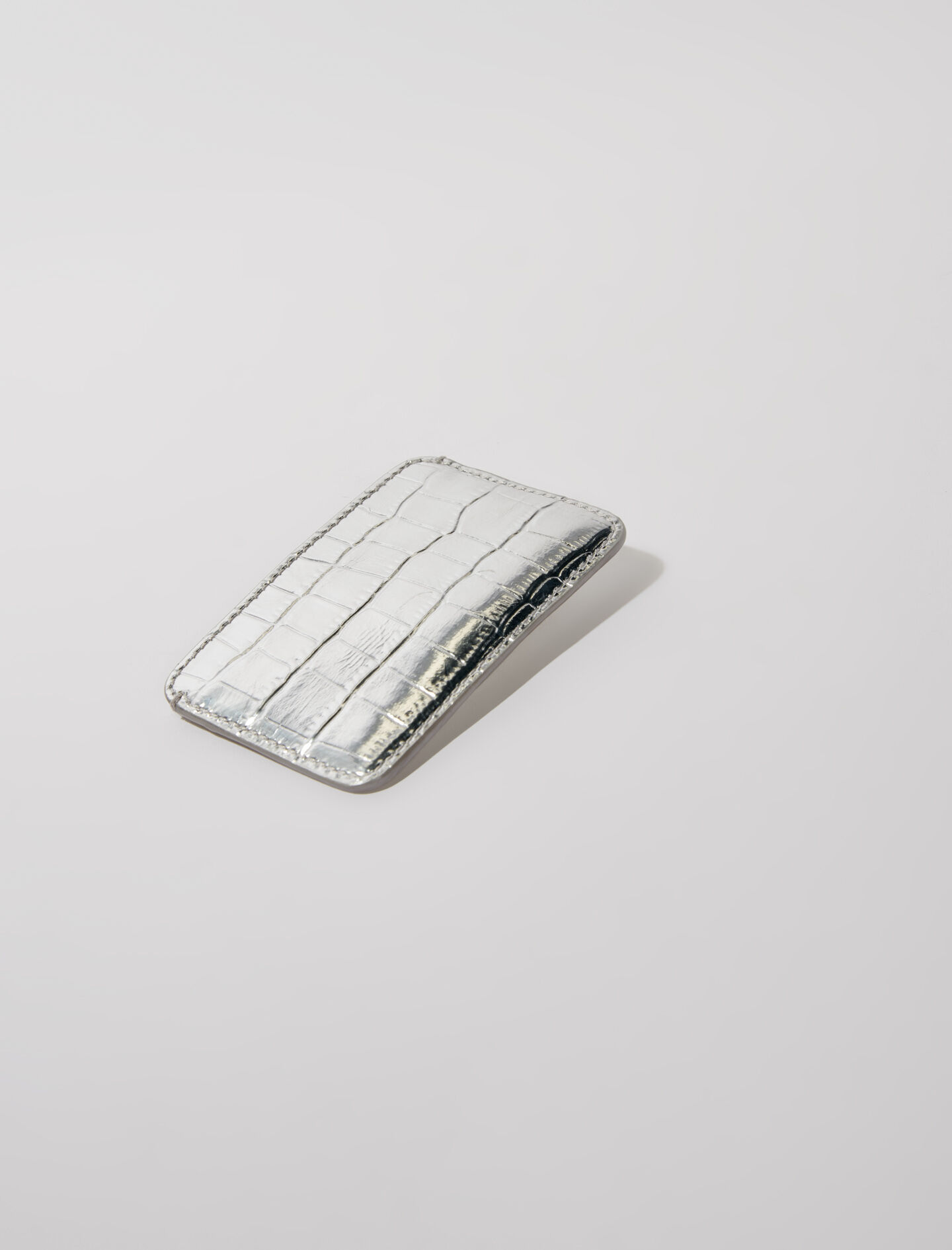 Portcard din piele cu efect de crocodil - Argintiu