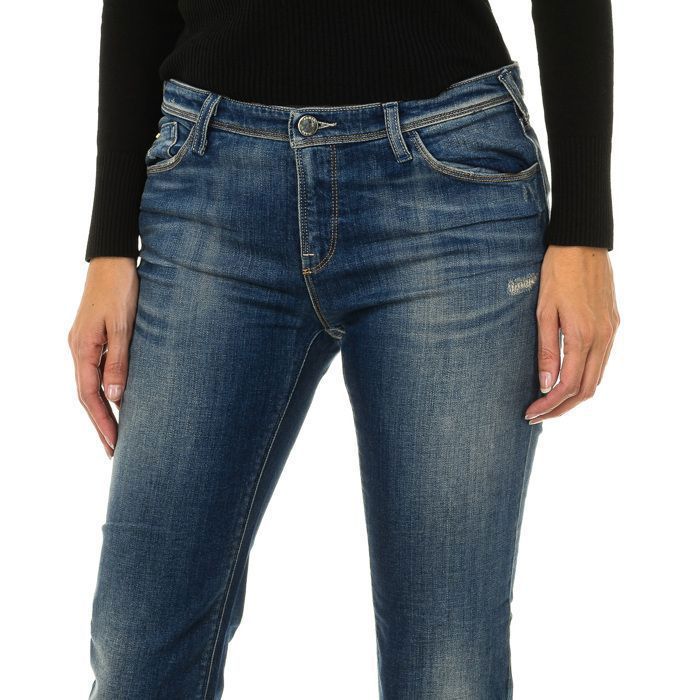 Calça jeans feminina com efeito desgastado 3Y5J28-5D1MZ - Azul