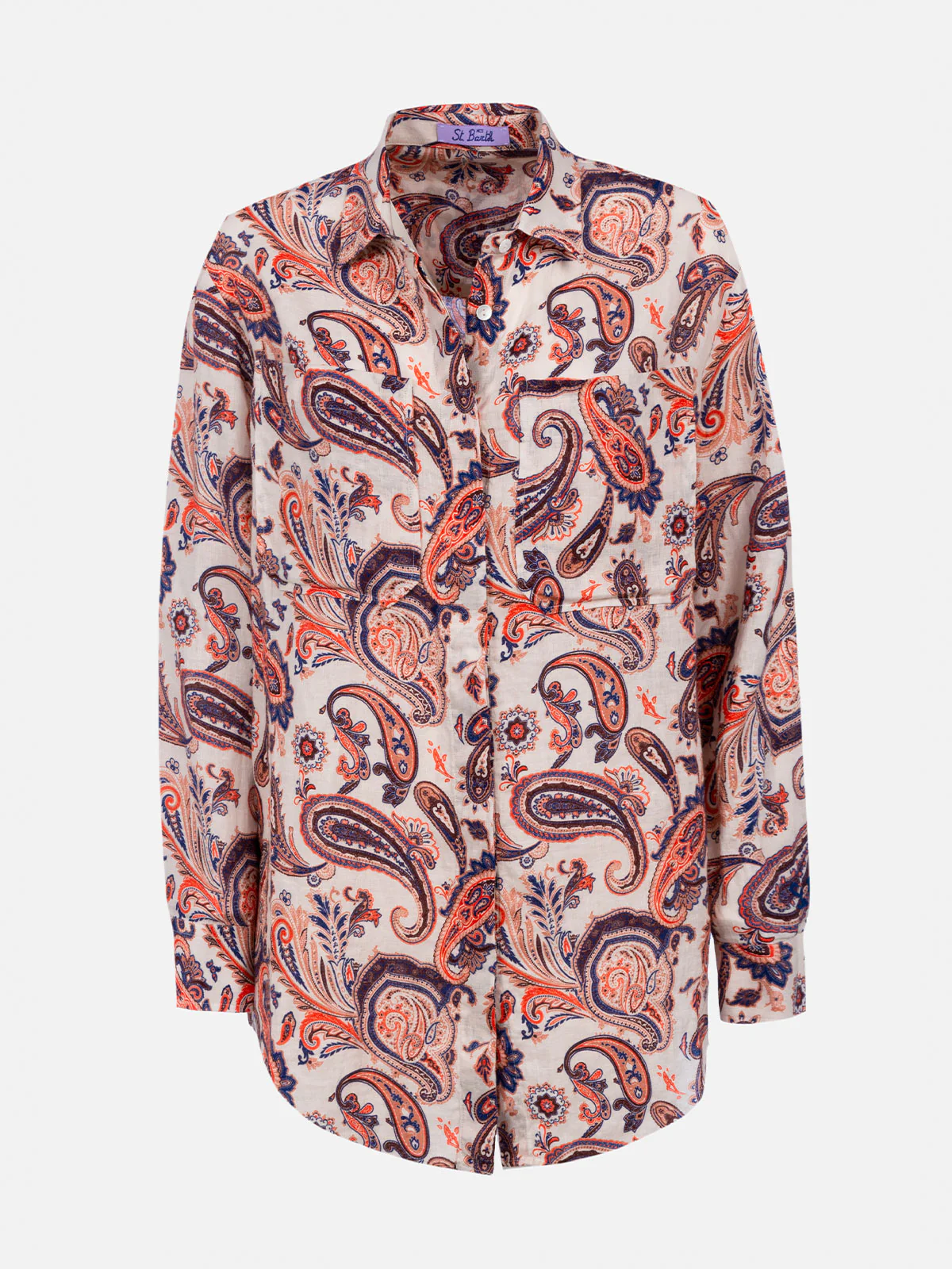 Alodie damesblouse van linnen met paisleyprint en zakken