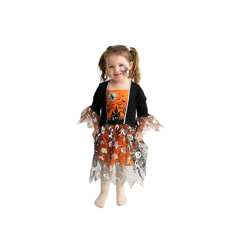 Time 2 Change Halloween kostume størrelse 4-6 år heksekjole orange