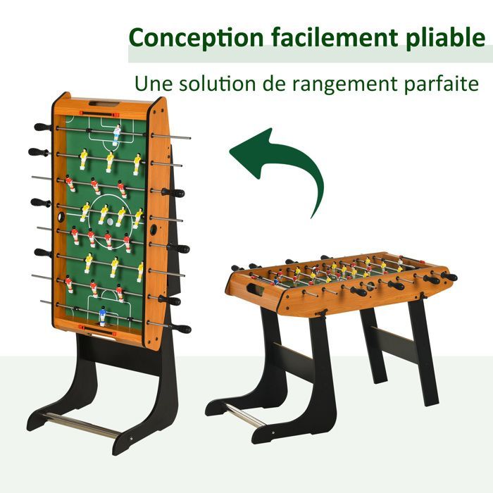 Opklapbare tafelvoetbaltafel, afmetingen 98L x 42B x 62H cm, inclusief 2 ballen, MDF met houtlook en zwart.