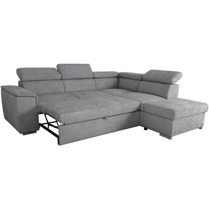 Canapé d'angle convertible réversible - 5 places - DAYTONA - Tissu Silver - Coffre - 260 x 216 x 94 cm