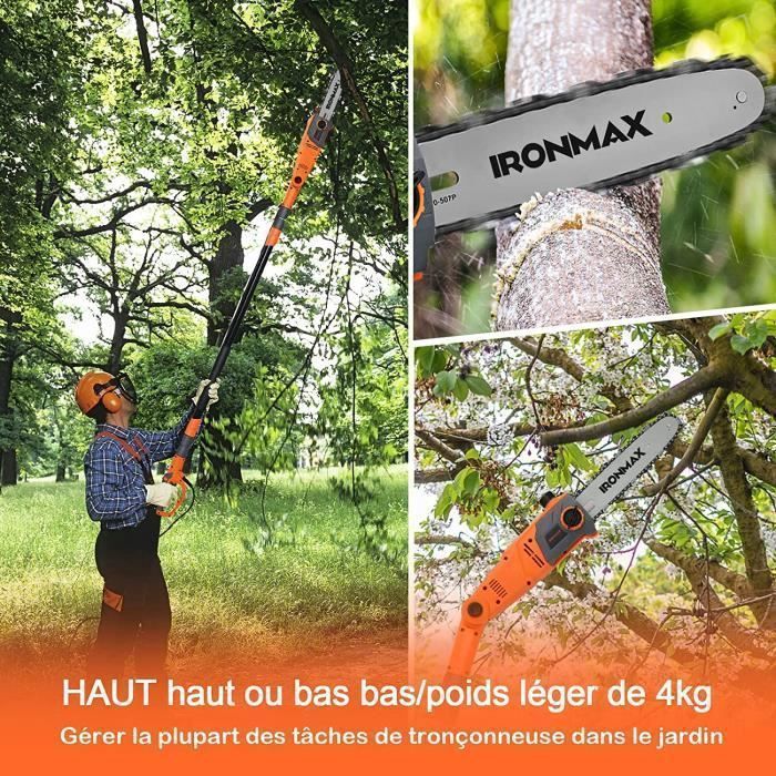 Podadora eléctrica de pértiga GOPLUS de 750 W con mango telescópico de 212-286 cm - Sierra de poda - Velocidad de 11 m/s con cabezal ajustable de -30° a 30°
