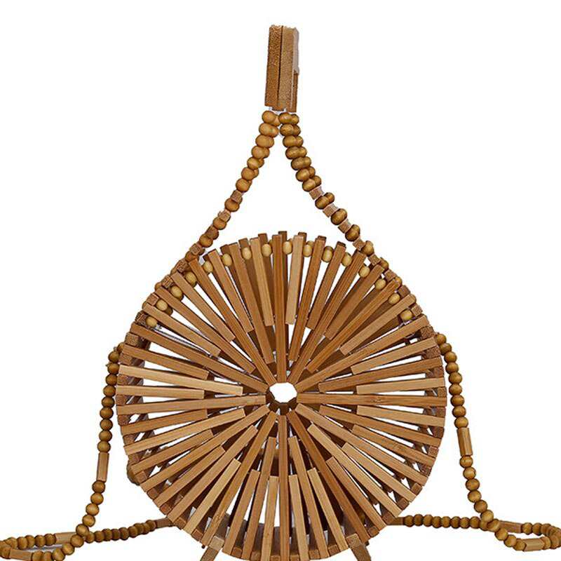 Nouveau sac bandoulière rond rigide à pompons, sac bandoulière d'été pour la plage, fait main, sac à main en paille ajourée pour femme, sac rond en rotin