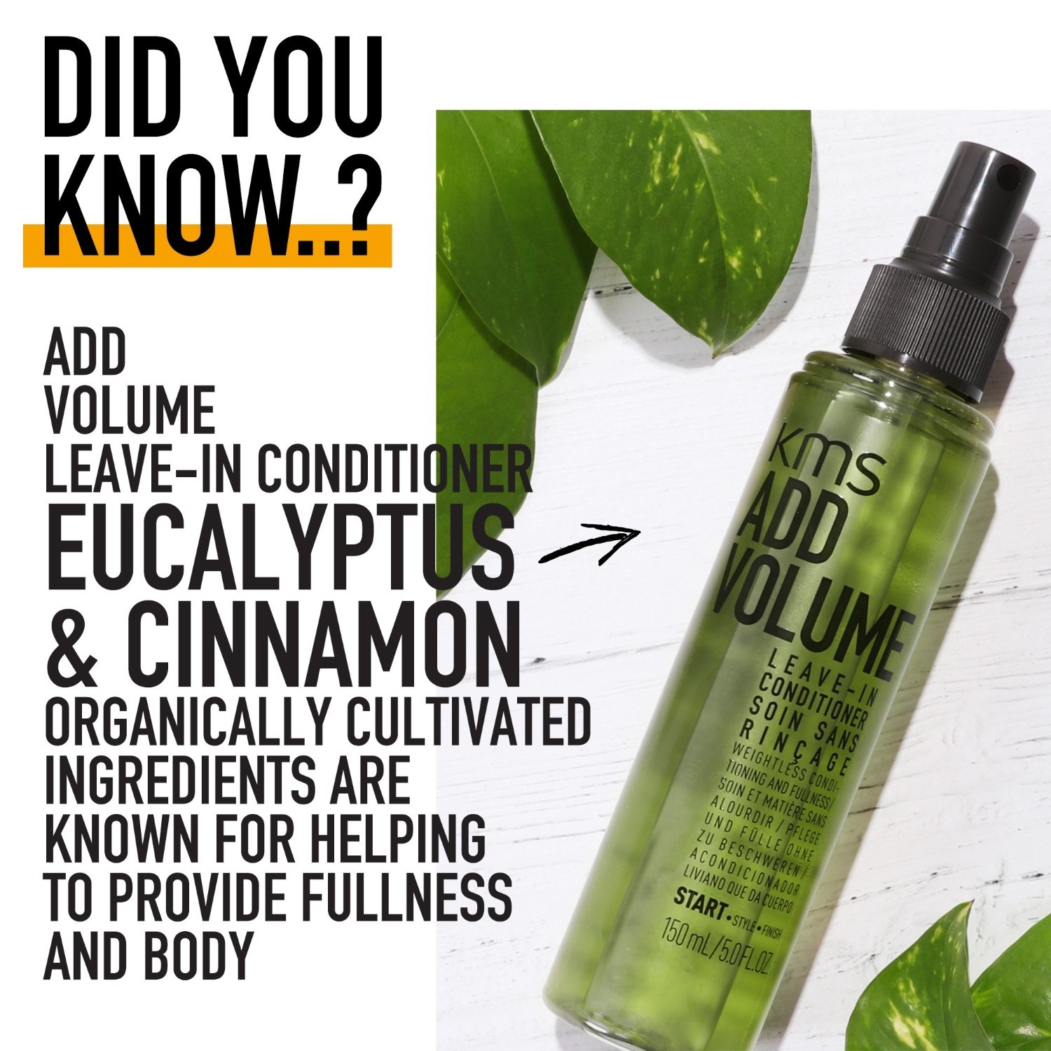 KMS nenuplaunamas kondicionierius „Add Volume“ nenuplaunamas kondicionierius – 150 ml