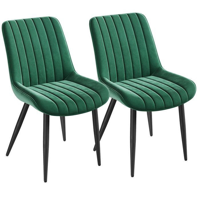Set di 2 sedie da pranzo HavenlyHome, schienale ergonomico, seduta imbottita in velluto, per soggiorno e camera da letto, colore verde.
