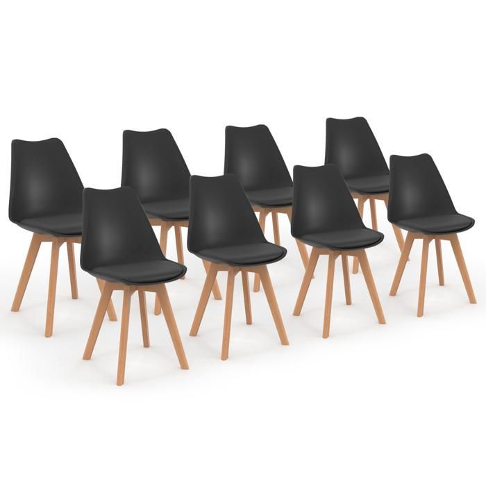 IDMARKET Lot de 8 chaises de salle à manger SARA scandinaves noir