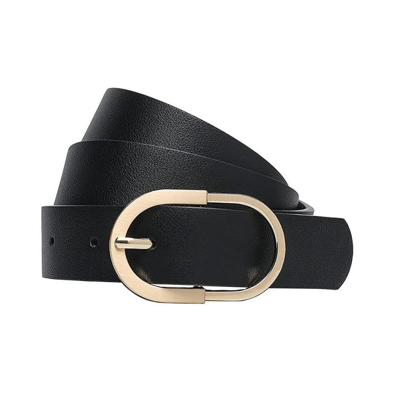 Cintura da donna in pelle con fibbia dorata, ideale per abiti eleganti.