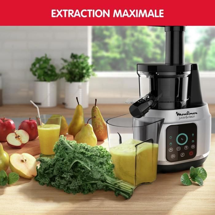 Extractor de zumo de aluminio MOULINEX ZU420E10 JUICE & CLEAN - Tecnología de fácil limpieza - Pantalla táctil intuitiva