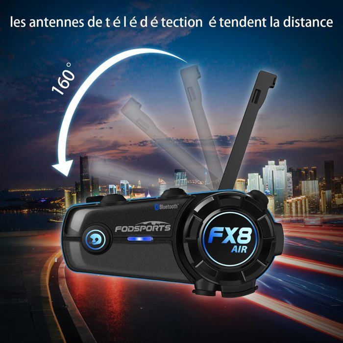 FX8 Air Motorcycle Intercom Duo for 2 Helmets, Motorcycle Hands-Free Kit, 1000M Bluetooth Communication System for Motorcycles