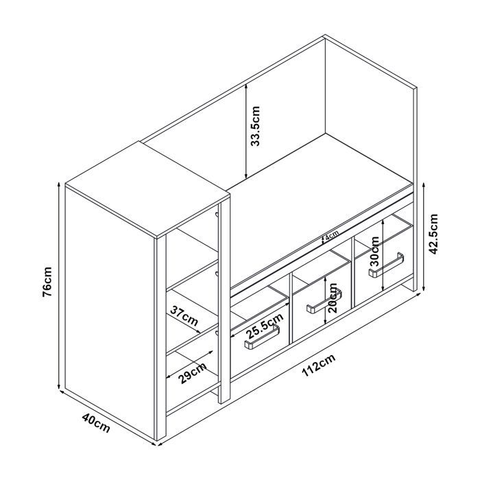 Children's shelf with bench Høylandet 76 x 112 x 40 cm white grey