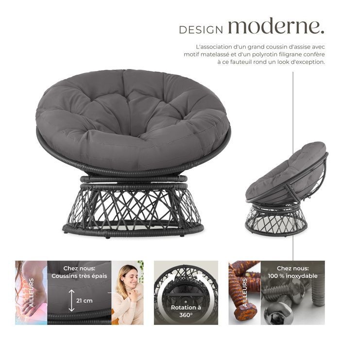 Poltrona da giardino - TECTAKE - GARGANO, seduta relax da esterno in rattan con robusto e comodo cuscino rotondo - Marrone
